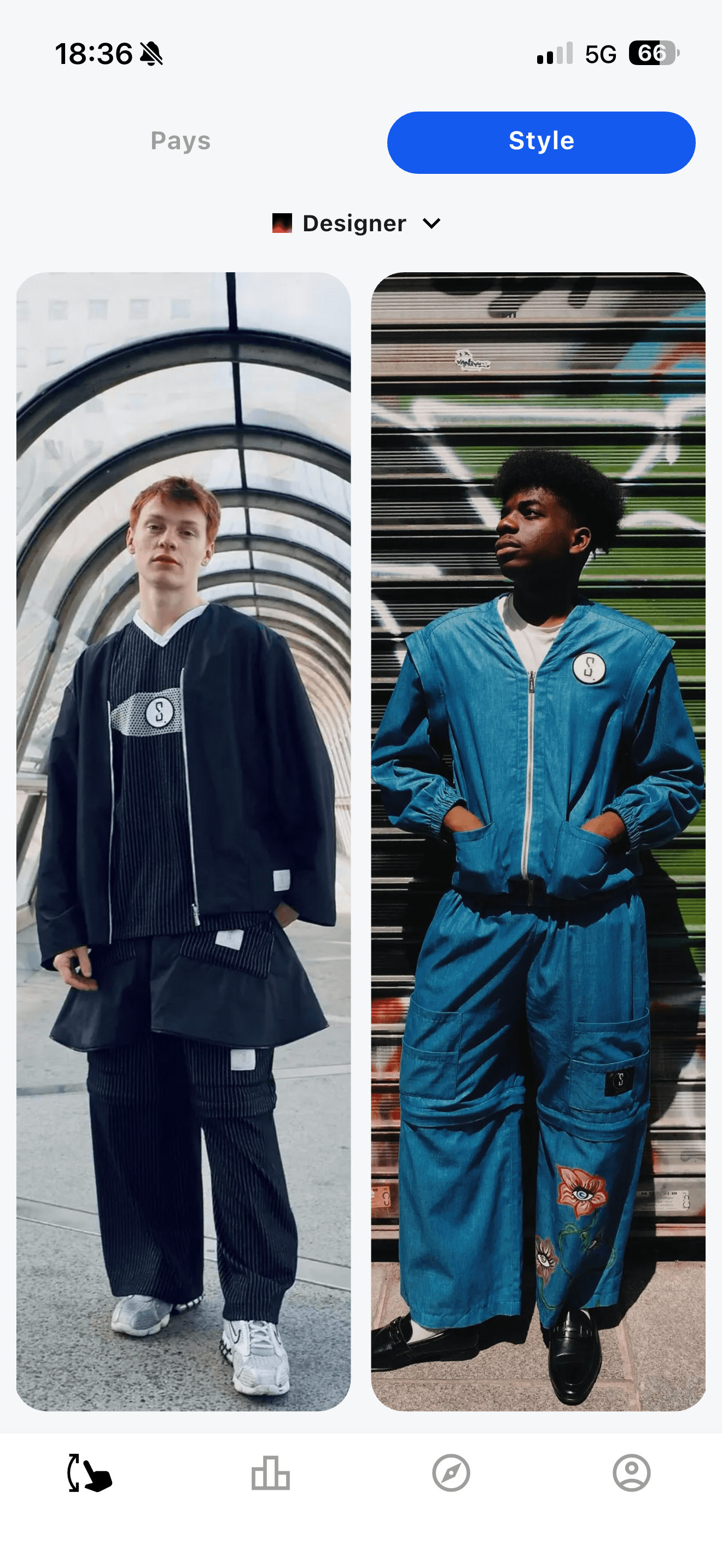 Swipe tussen twee outfits op Vootday
